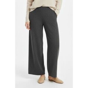 EILEEN FISHER Charcoal Boiled Wool Jersey Wide Leg Pull on Pants size XL EUC